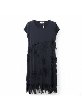 Chicos Womens Black Fringe Short Dress Stylish Evening Wear Size 2